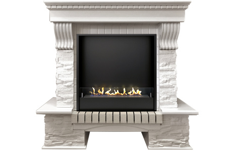Биокамин в портале Firezo Pierre luxe Угловой белый сланец белый
